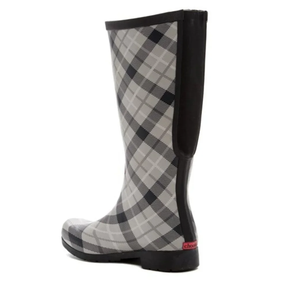 Chooka Flex Fit Elastic Plaid Tall Waterproof Rain Boot Women’s 6 Rainwear NIB